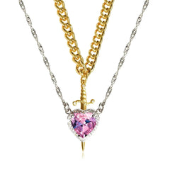 New Heart And Sword Necklace Set Gold Color Stainless Steel Crystal Couple Necklaces For Women Men Boyfriend Girlfriend Gifts - ProTrendyz