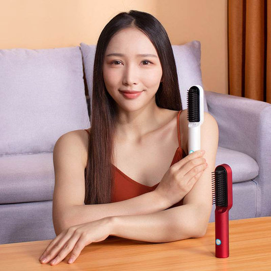USB Portable Hot Air Comb Rechargable Professional Hair Dryer Brush 2 In1 Mini Hair Straightener Curler Brush Hair Styler - ProTrendyz