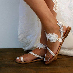 Lace Sandals Bohemia Beach Shoes Flowers Ankle Strap Flat Shoes Summer - ProTrendyz