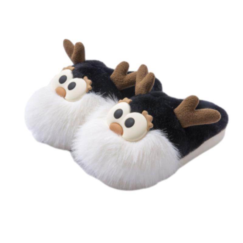Cute Cartoon Christmas Deer Cotton Shoes Winter Indoor Floor Home Slippers Half-covered Heel Warm Plush Shoes Women - ProTrendyz