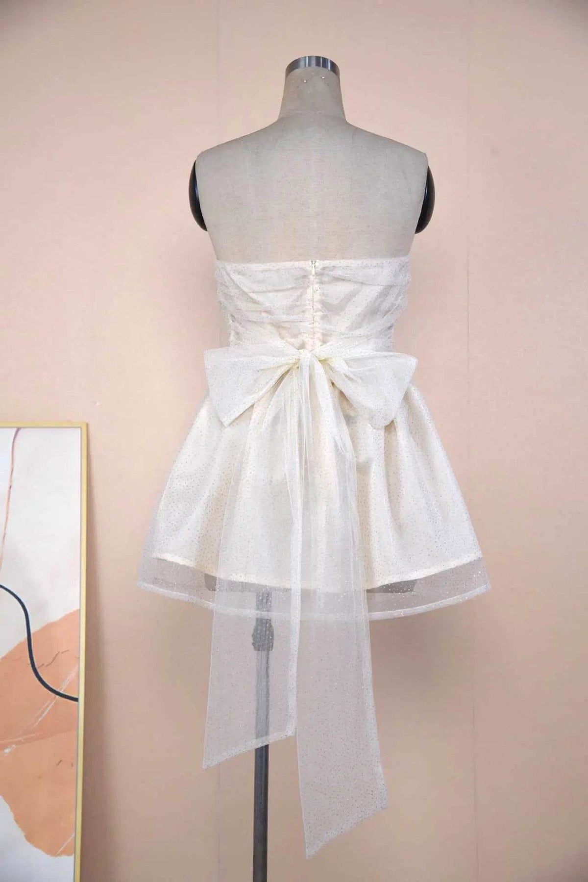 Tube Top Lace Dress With Back Bow-knot Summer Fashion Temperament Mesh Stitching Off-neck Short Skirt - ProTrendyz
