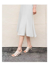 Women's French Retro Woven Strap High Heel Slides, New Summer Style, Stiletto Heel, Square Toe, Open Toe Sandals For Outdoor Wear