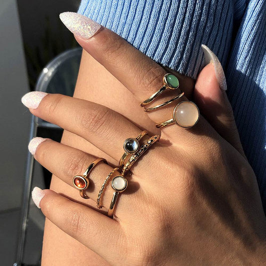 Colorful Stone Metalic Finger Rings Joint Combination Rings For Women Girl Rings - ProTrendyz