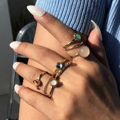 Colorful Stone Metalic Finger Rings Joint Combination Rings For Women Girl Rings - ProTrendyz