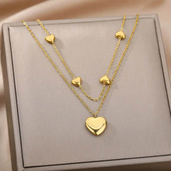 Fashion Jewelry Multilayer Heart Pendant Necklaces For Women Stainless Steel Chain Choker Zircon Moon Star Necklace Femme Wedding Jewelry Gift - ProTrendyz