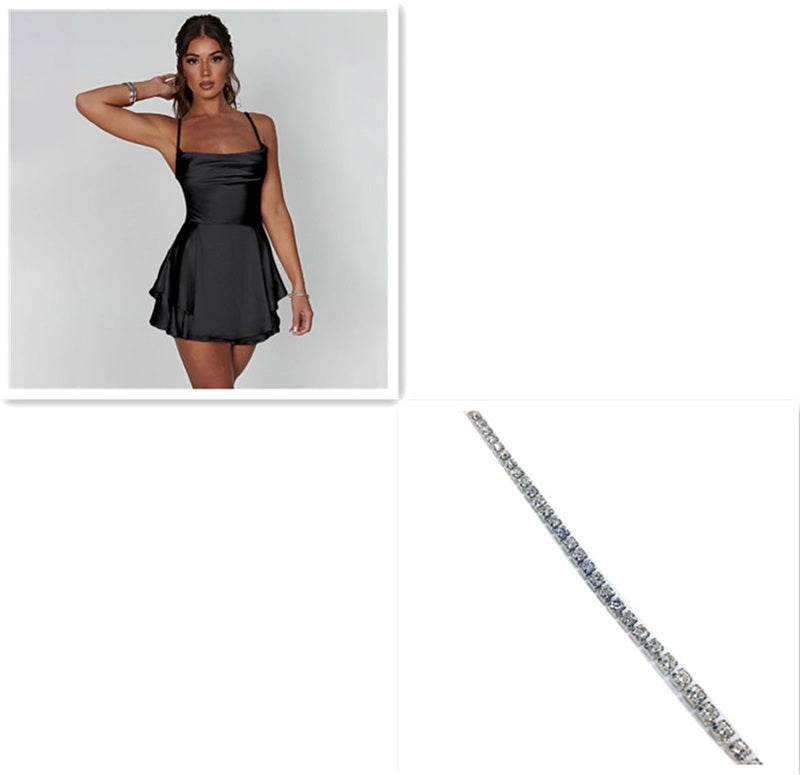 Sexy Suspender Skirt For Women Elegant Slim Strap Satin Backless Lace Up A-Line Short Dress Lady - ProTrendyz