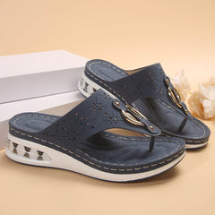 New Air Cushion Thong Sandals Summer Flip Flops Hollow Metal Buckle Wedges Shoes For Women Thick Sole Beach Shoes - ProTrendyz