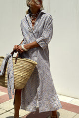 Striped Shirt Dress With Belt Fashion Half-sleeved Lapel Button Cardigan Dresses Women's Clothing