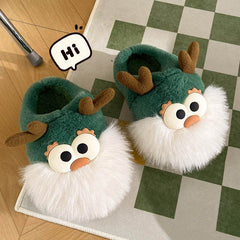 Cute Cartoon Christmas Deer Cotton Shoes Winter Indoor Floor Home Slippers Half-covered Heel Warm Plush Shoes Women - ProTrendyz