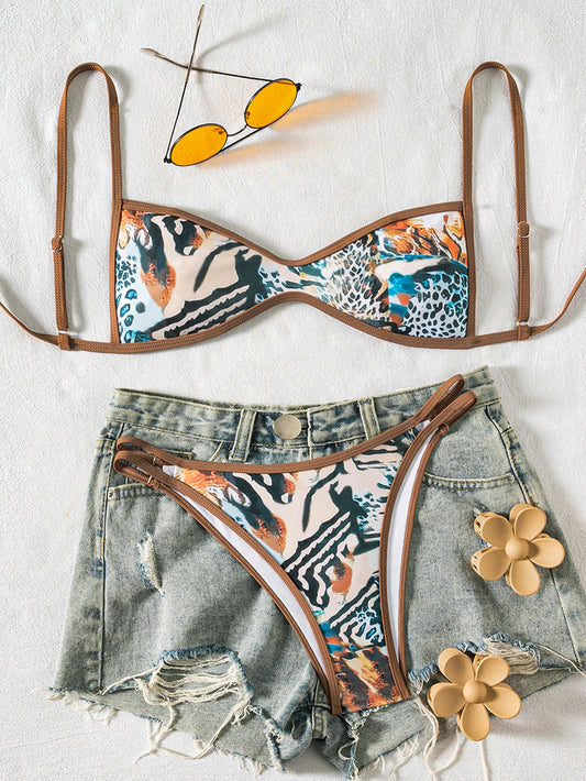 Tube-top Backless Lace-up Sexy Bikini Two-piece Swimsuit