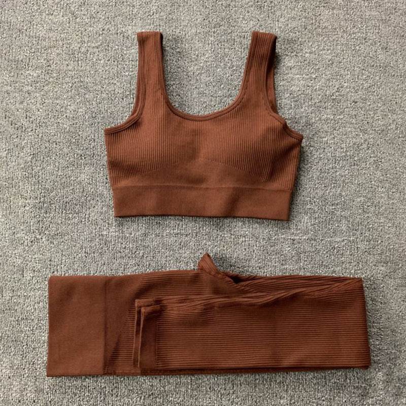 2pcs Thread Yoga Suit Seamless Bra And Butt Lifting High Waist Leggings Set For Women Sports Fitness Yoga Pants Sportswear Outfits Clothing - ProTrendyz