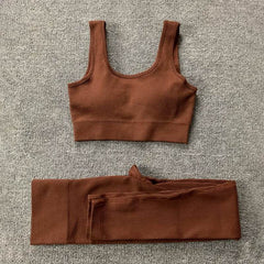 2pcs Thread Yoga Suit Seamless Bra And Butt Lifting High Waist Leggings Set For Women Sports Fitness Yoga Pants Sportswear Outfits Clothing - ProTrendyz