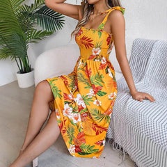 Flowers Print Suspender Corset Dress Ins Fashion Holiday Beach Long Dresses Summer Clothing For Women - ProTrendyz