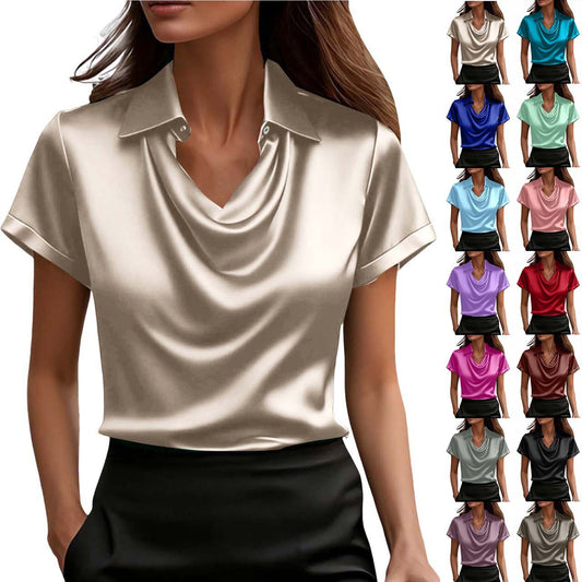 Fashionable Solid-Color Casual Lapel Collar Button-Down Short-Sleeve Shirt