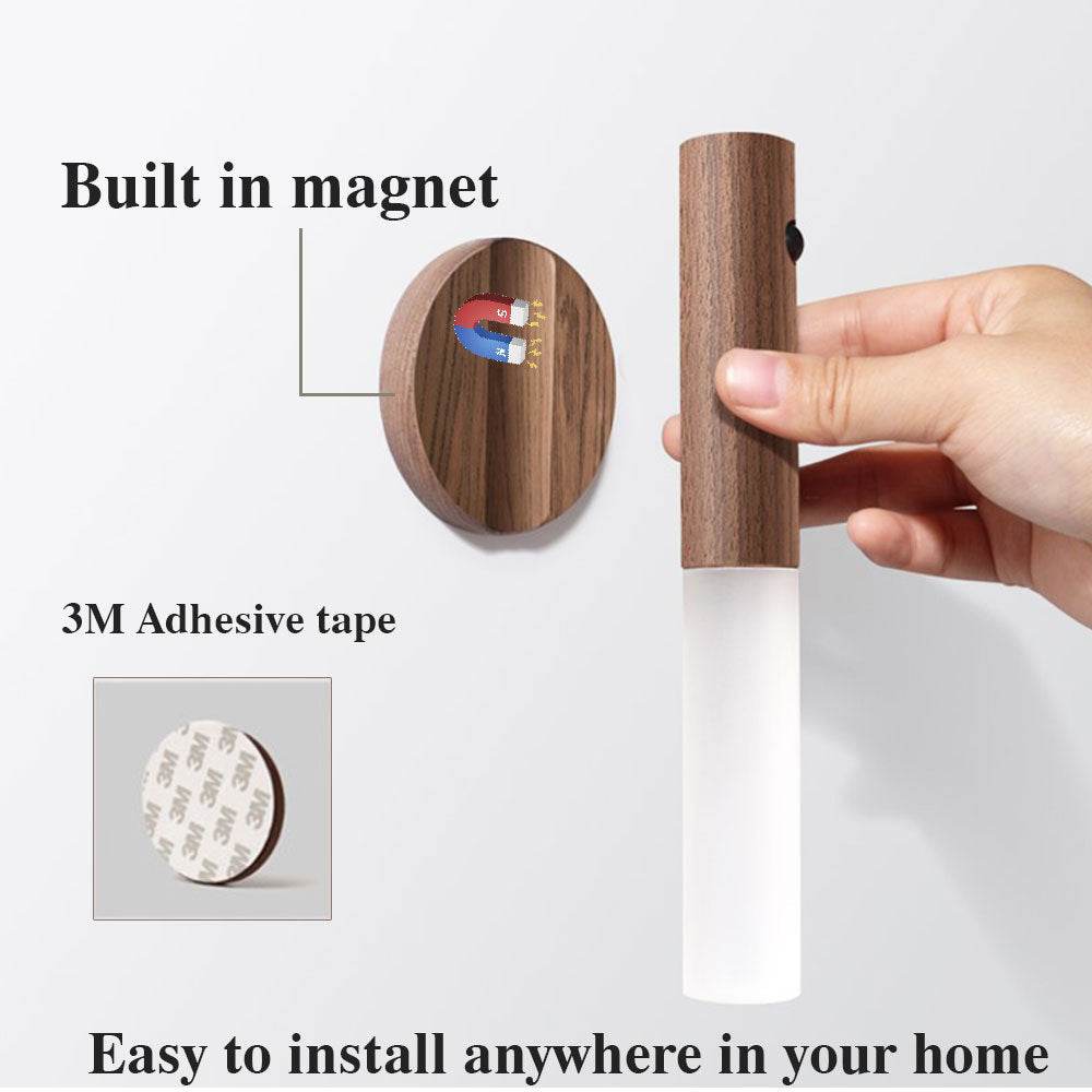 Auto LED USB Magnetic Wood Wireless Night Light Corridors Porch Lights PIR Motion Sensor Wall Light Cabinet Lamp - ProTrendyz