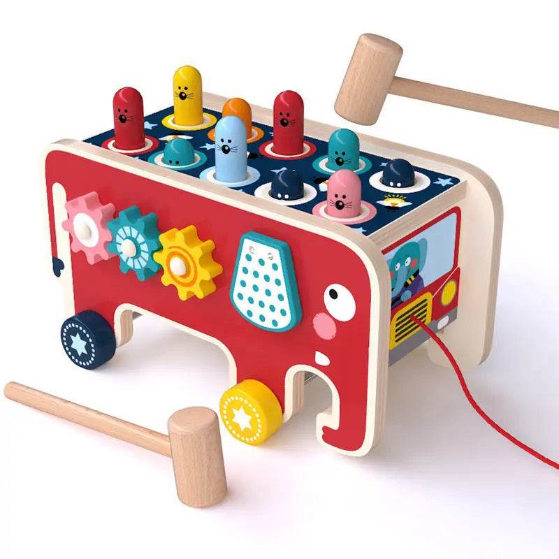Montessori Toddlers Kids Wooden Pounding Bench Animal Bus Toys Early Educational Set Gifts For Children Toy Musical Instrument - ProTrendyz