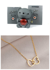 Rotating Bear Gift Box Eternal Rose Teddy Bear Jewelry Box With Necklace Valentine Wedding Special Present For Girlfriend Anniversary Gift Jewelry Box