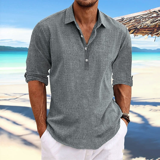 Men's Hemp Long Sleeve Loose-Fit Solid Color Shirt Plus Size Cotton Hemp Shirt Sweatshirt For Men Casual Everyday Wear