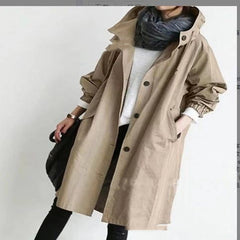 Women Windbreaker Jacket Casual Loose Button Pockets Hooded Quick Dry Windproof Waterproof Clothes For Outdoor Hiking Camping