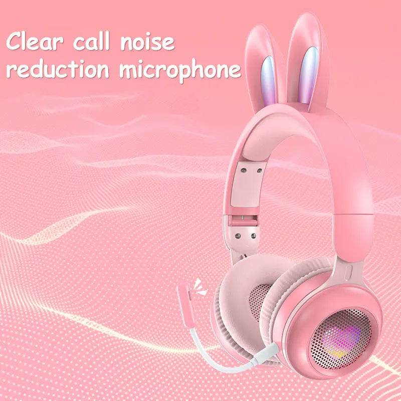 Rabbit Ear Headphones Wireless Luminous Extendable Wheat Headphones Cute Kawaii - ProTrendyz