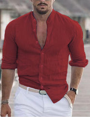 Men's Long Sleeve Shirt With Button Casual Solid Color Tops For Spring Autumn