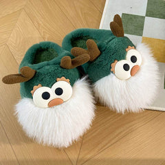 Cute Cartoon Christmas Deer Cotton Shoes Winter Indoor Floor Home Slippers Half-covered Heel Warm Plush Shoes Women - ProTrendyz