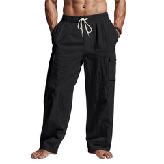 Men's Workwear Multi-pocket Straight Linen Pants Linen Four Seasons Thin Breathable Cargo Pants, Multi-pocket Loose Casual Trendy Wide-leg Pants - ProTrendyz