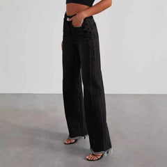 Fashion High Waist Jeans With Pockets Comfortable Slim Fit Straight Wide-leg Pants Womens Clothing - ProTrendyz