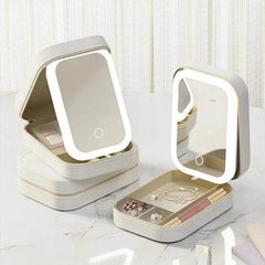 Makeup Storage Box With LED Light Mirror Portable Travel Makeup Cosmetics Storage Box Touch Light Storage Organizer - ProTrendyz