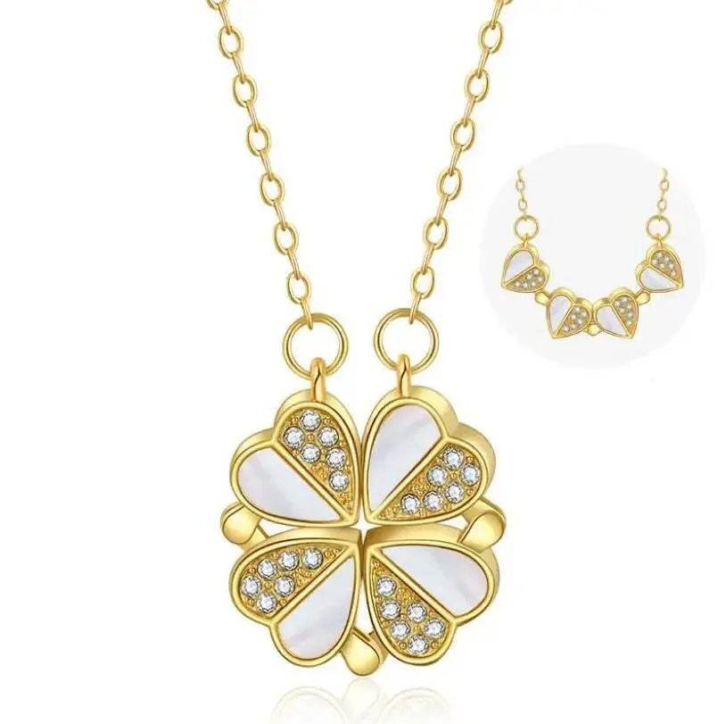 Luxury Four Leaf Clover Pendant Necklace Stainless Steel Crystal Heart Jewelry For Women Gift - ProTrendyz