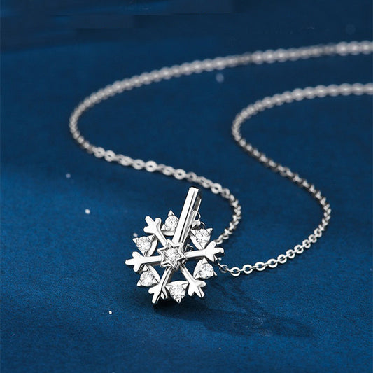 Rotatable 925 Silver Snowflake Necklace Women Luxury Niche Design Shiny Rhinestone Jewelry Autumn And Winter Birthday Gift For Friends ProTrendyz