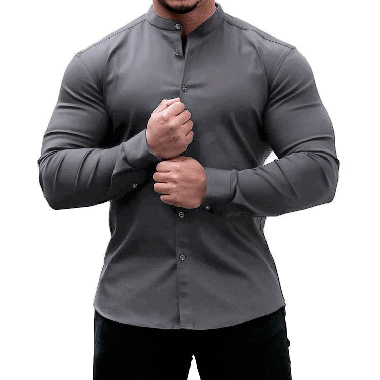 Long Sleeve Shirt Men Casual Button Down Slim Tops Solid Color Casual Mens Clothing - ProTrendyz