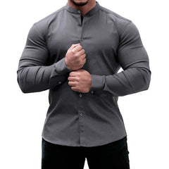 Long Sleeve Shirt Men Casual Button Down Slim Tops Solid Color Casual Mens Clothing - ProTrendyz