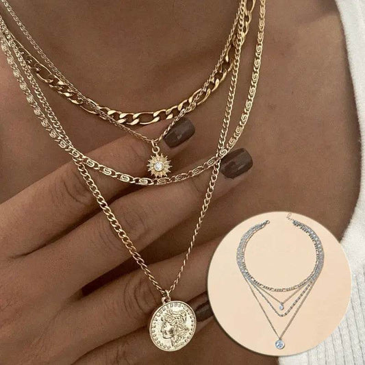 Chunky Gold Necklace Chunky Charm Necklace For Women Layered Gold Necklace For Women Silver Coin Necklace Jewelry Gifts For Women - ProTrendyz