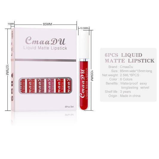 6 Boxes Of Matte Non-stick Cup Waterproof Lipstick Long Lasting Lip Gloss ProTrendyz