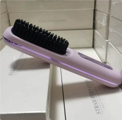 2 In 1 Straight Hair Comb Wireless Hair Straightener Brush Hair Fast Heating Portable Hot Curler USB Charging - ProTrendyz