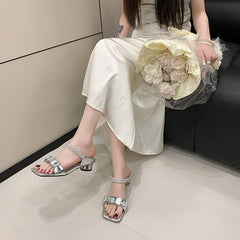2026 Early Spring Fairy-Inspired Crystal & Rhinestone Sandals For Women, Sheer One-Strap Mid Block Heel Design, Trendy Outdoor Fashion Shoes