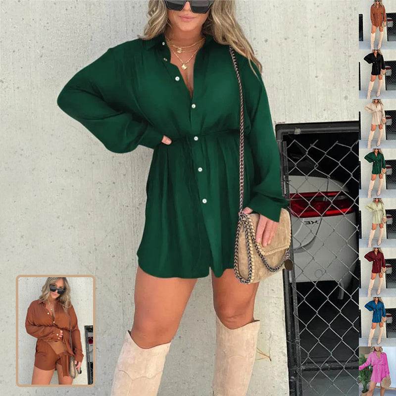 Women's Long Sleeve Jumpsuit With Button Fashion Shirt Dress - ProTrendyz