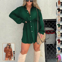 Women's Long Sleeve Jumpsuit With Button Fashion Shirt Dress - ProTrendyz