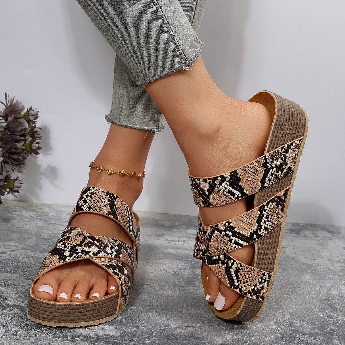 Woven Cross-strap Slippers Summer Platform Sandals Women Flat Beach Shoes - ProTrendyz