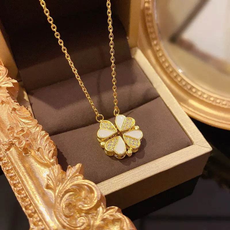 Luxury Four Leaf Clover Pendant Necklace Stainless Steel Crystal Heart Jewelry For Women Gift - ProTrendyz