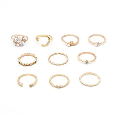 Bohemian Fashion Star Moon Love Pearl Leaf 10-Piece Ring - ProTrendyz