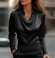 Collared Long-Sleeve Shirts Fashion Commuter Solid Color Blouse Casual Business Tops Women's Clothing
