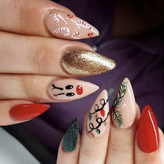 24pcs Christmas False Nails Hat Striped Snowflake Nail Art Stickers For Parties Dances Or Holiday Wear - ProTrendyz