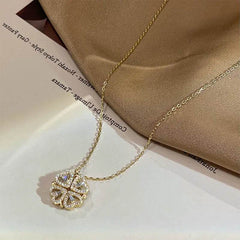 Retro Magnetic Folding Heart Shaped Four Leaf Clover Pendant Necklace Women Love Clavicle Chain Gifts Openable Choker Jewelry US - ProTrendyz