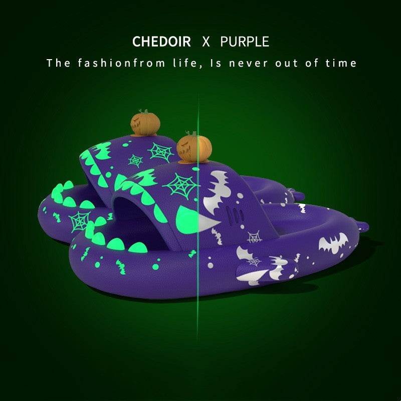 Halloween And Christmas Shoes Ins Luminous Shark Slippers Couple Men Women House Shoes Non-slip Bathroom Slippers Home - ProTrendyz