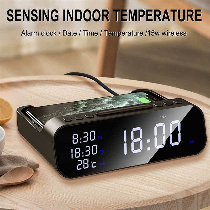 15W Three-in-one Wireless Charger Temperature Tester Multi Alarm Clock Fast Charging Mobile Phone Usb Charger Charging Station - ProTrendyz
