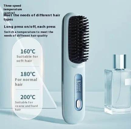 2 In 1 Straight Hair Comb Wireless Hair Straightener Brush Hair Fast Heating Portable Hot Curler USB Charging - ProTrendyz
