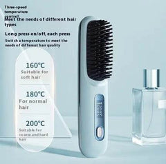 2 In 1 Straight Hair Comb Wireless Hair Straightener Brush Hair Fast Heating Portable Hot Curler USB Charging - ProTrendyz