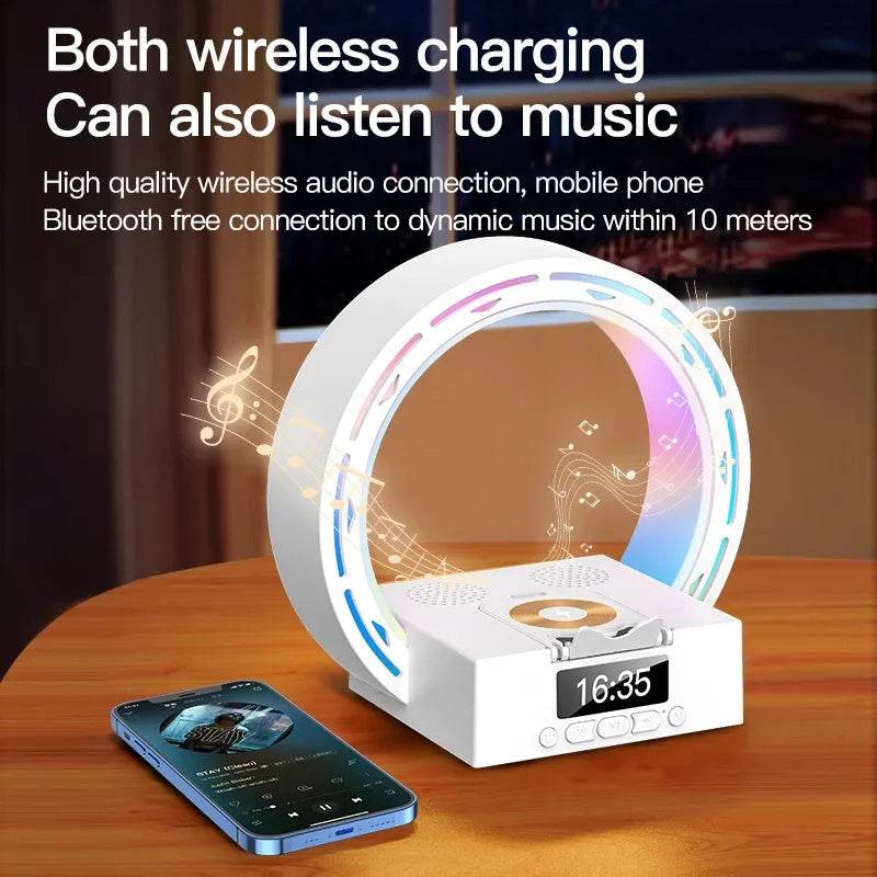 4 In 1 Wireless Bluetooth-compatible Speaker Charging Pad Bedside Lamp With Alarm Clock Wake-Up Light For Bedroom Support USB Drive TF Card - ProTrendyz